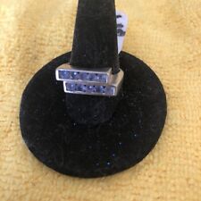 Vintage Hand Made Double Stackrow Lite Tanazite Sterling Silver Ring Size 6 1/2 
