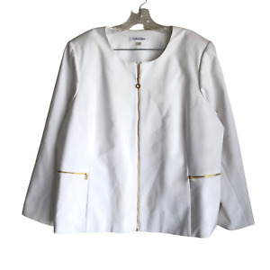 Calvin Klein Women's Jacket Plus 22W White Full Zip Lined Shoulder Pads Blazer