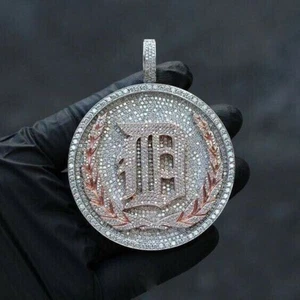 4Ct Round Cut Real Moissanite Custom Circle Men's Pendant 14K White Gold Plated - Picture 1 of 6
