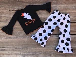 Halloween Ghost Personalized Polka Dot Ruffled Pants & Tee Outfit - Picture 1 of 1