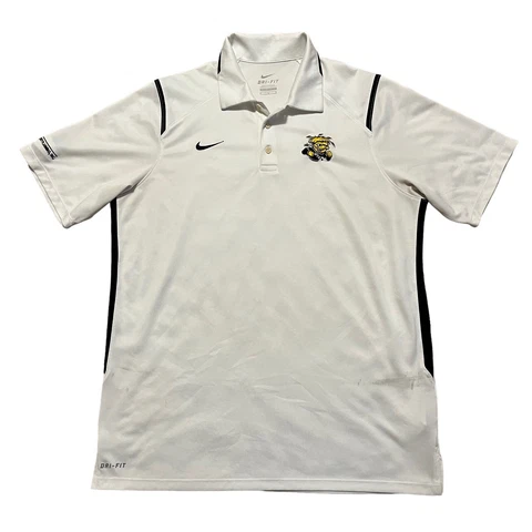 Wichita State Shockers Polo Shirt Mens Medium White Black Nike Drifit Adult Cover