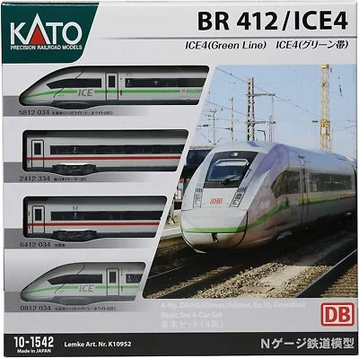 KATO N Gauge ICE4  Green Band  Basic Set  4 Cars  10-1542 Model Train - Image 1 of 4