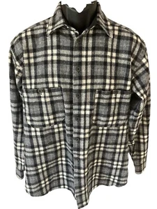 Camisa de franela Woolrich para hombre mediana negra gris blanca a cuadros hecha en EE. UU. manga larga - Imagen 1 de 8