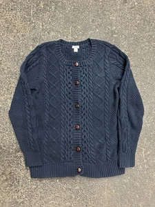L.L. Bean Blue Cable Knit Button Cardigan Sweater L Long Sleeve Cotton - Picture 1 of 5