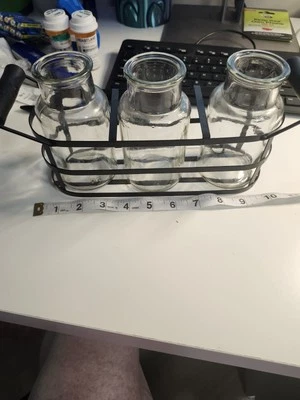 Набор из 3 прозрачных стеклянных ваз металлическая подставка ручка станция размножения фермерский дом  - Изображение 1 из 4