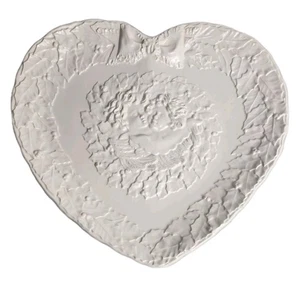 Vintage Herz zwei Cherubs Schleife Stechpalme Platte weiß Keramik Made in Italy 7405 - Bild 1 von 10