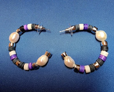 KENDRA SCOTT Rachel Hoop Pearl Earrings  Black/Silver- NEW - Image 1 of 3