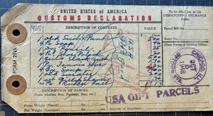 1948 US. Customs Declaration Tag , Gift parcel to Hiroshima Rare Occupation - Picture 1 of 3