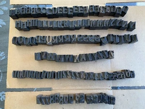 124 antique wooden 3/4” letterpress type printer blocks letters numbers alphabet - Picture 1 of 15