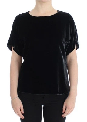 Dolce&Gabbana Mujer Camiseta Negra Terciopelo de Seda Blusa Informal Sólida Talla IT 38 XS Foto 1 de 4