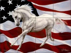 Horse Tile Mural McElroy Patriotic Flag Art Ceramic Backsplash KMA076 - Picture 1 of 2
