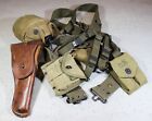 US WW2 NAMED Army Pistol Belt Holster Brit Made Canteen Cover 1911 Carbine 1st A