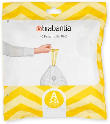 Brabantia PerfectFit Bin Liners Size A/3 Litre Thick Plastic Trash Bags Tie Tape - Image 1 of 4