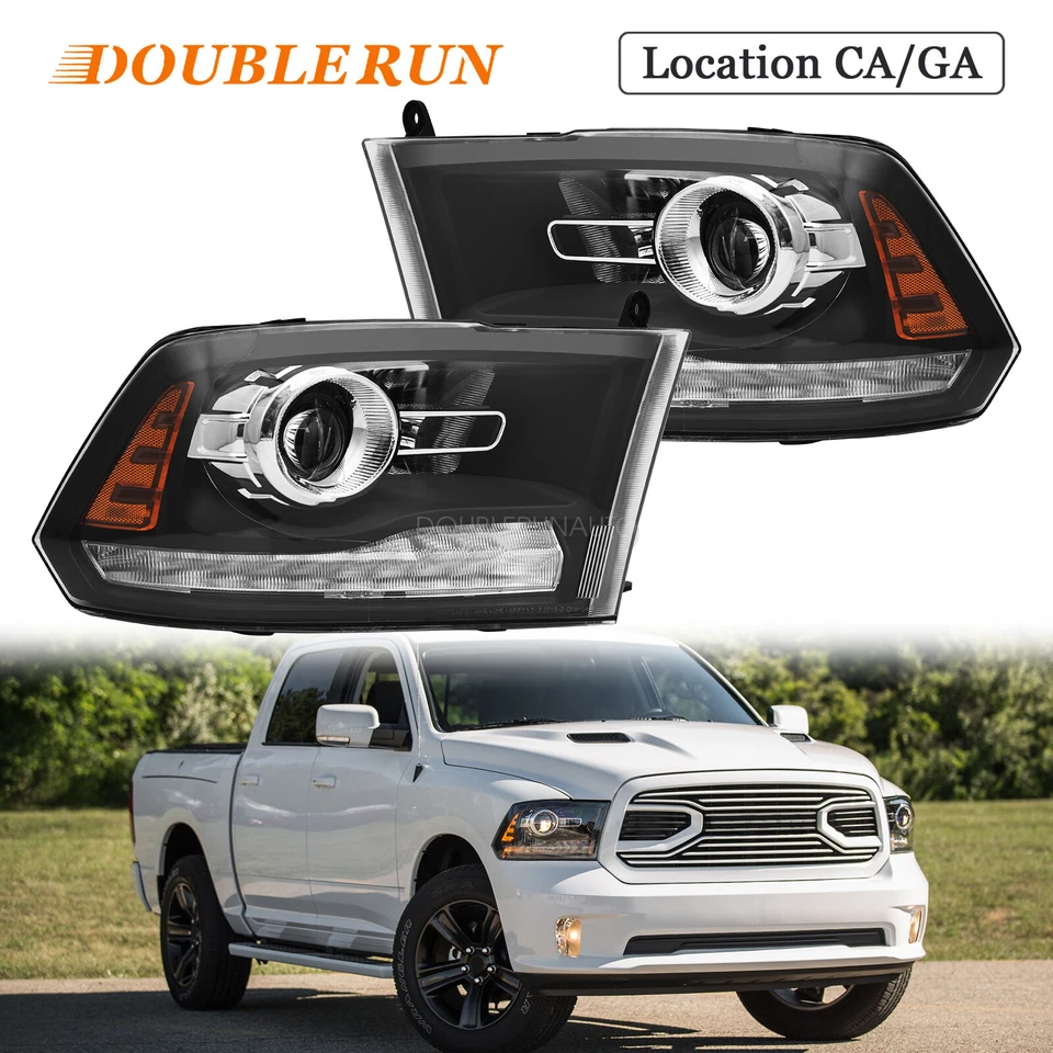For 2013-2018 Dodge Ram 1500 2500 3500 Black Projector Headlights w/ LED DRL - Imagem 1 de 4
