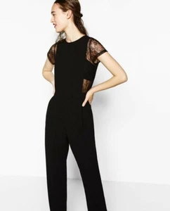 Zara Basic Collection Black Jumpsuit with Lace. Medium. - Picture 1 of 8