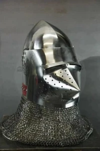 Medieval Knight Bascinet Helmet with Chainmail Aventail Battle Ready Helmet Gift - Picture 1 of 4