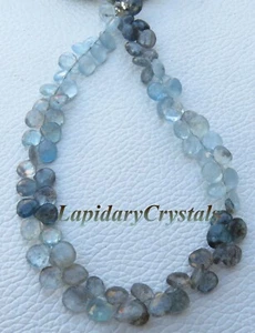 Natural Moss Aquamarine Heart Shape Faceted Gemstone Beads 58 Cts 5-6 mm LC-179 - Picture 1 of 4