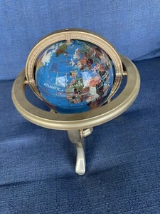 Mother Of Pearl Lapis Gemstone Inlaid World Globe with Compass Blue Ocean (34) - Picture 1 of 13