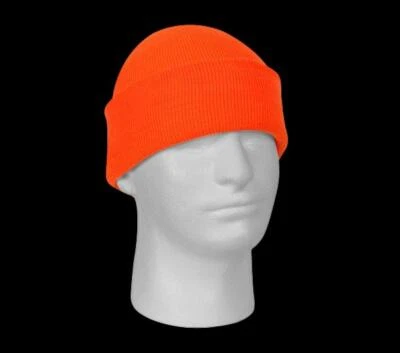 WATCH CAP BLAZE ORANGE 2 PLY KNIT BEANIE COLD WEATHER HUNTING SAFETY U.S.A MADE - Image 1 of 4