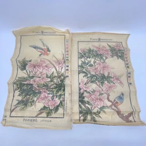 Collection D'Art Tapestry Unworked Canvas x 2 Pretty Birds and flower Matching - Picture 1 of 4