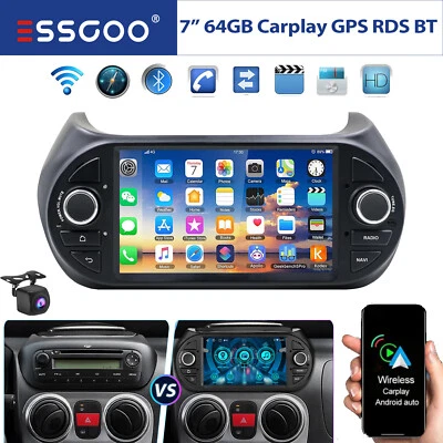 7" Android14 Autoradio Stereo GPS Navi BT Carplay 64GB Per Für FIAT Fiorino Qubo - Immagine 1 di 4