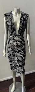 Vestido de Fiesta Negro Dorado Formal Funda Lápiz Terciopelo Bordado Movible S - Imagen 1 de 5