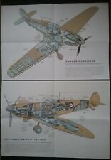 SUPERMARINE SPITFIRE MKII  AND HAWKER HURRICANE BOTH A2 CUTAWAY COLOUR DRAWINGS