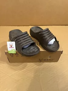 KUAILU Men's Recovery Slide Sandals with Comfortable Plantar Arch Support Brown - Picture 1 of 6