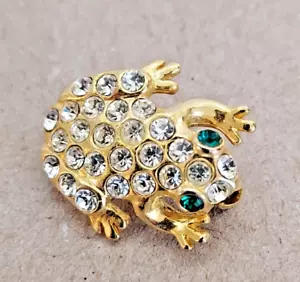 Spilla rana occhi verdi con strass tono oro 1" miniatura - Foto 1 di 2