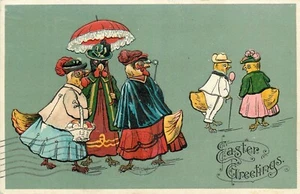 Postal de humor cómic de moda de Pascua de pollos vestidos de 1907 alemán americano 11844 - Imagen 1 de 2