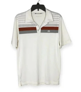 Travis Mathew Off White Gray Burgundy Stripe Polo Shirt Size S Golf Performance - Picture 1 of 8