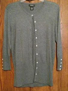 Peck & Peck Small Petite Gray Cardigan Sweater Jewel-Like Buttons - Bild 1 von 8