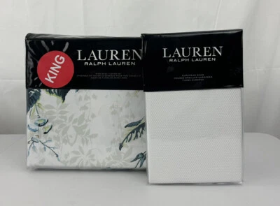 Новый Lauren Ralph Lauren Eden King пододеяльник комплект и 1 европейский Sham синий цветочный - Изображение 1 из 4