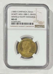 1880 Winfield S Hancock NGC MS 65 Token Campaign Medal Medalet DEWITT-WSH-1880-3 - Bild 1 von 2