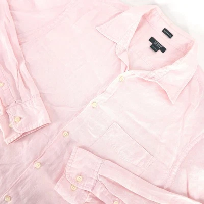 J Crew Tailored Fit Irish Linen Shirt Mens Large Pink Long Sleeve Button Front - Image 1 of 4