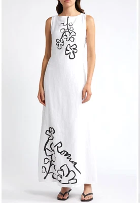 -$329 Vestido Maxi Faithfull The Brand Nahana Floral Boceto Lino En Roma, Talla M Foto 1 de 4