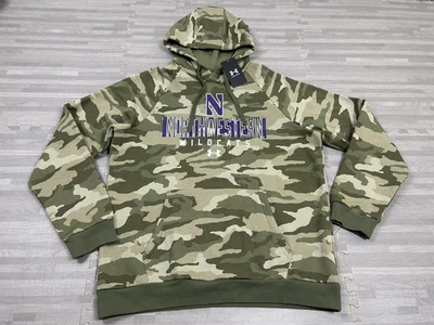 Under Armour NU Northwestern Wildcats Moletom de Lã PO Masculino Grande Camuflagem Verde $75 - Imagem 1 de 4