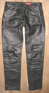 MANGOON - Men's Leather Jeans Pants Black Made Of Smooth Approx. W34-35/L35 - Picture 1 of 4