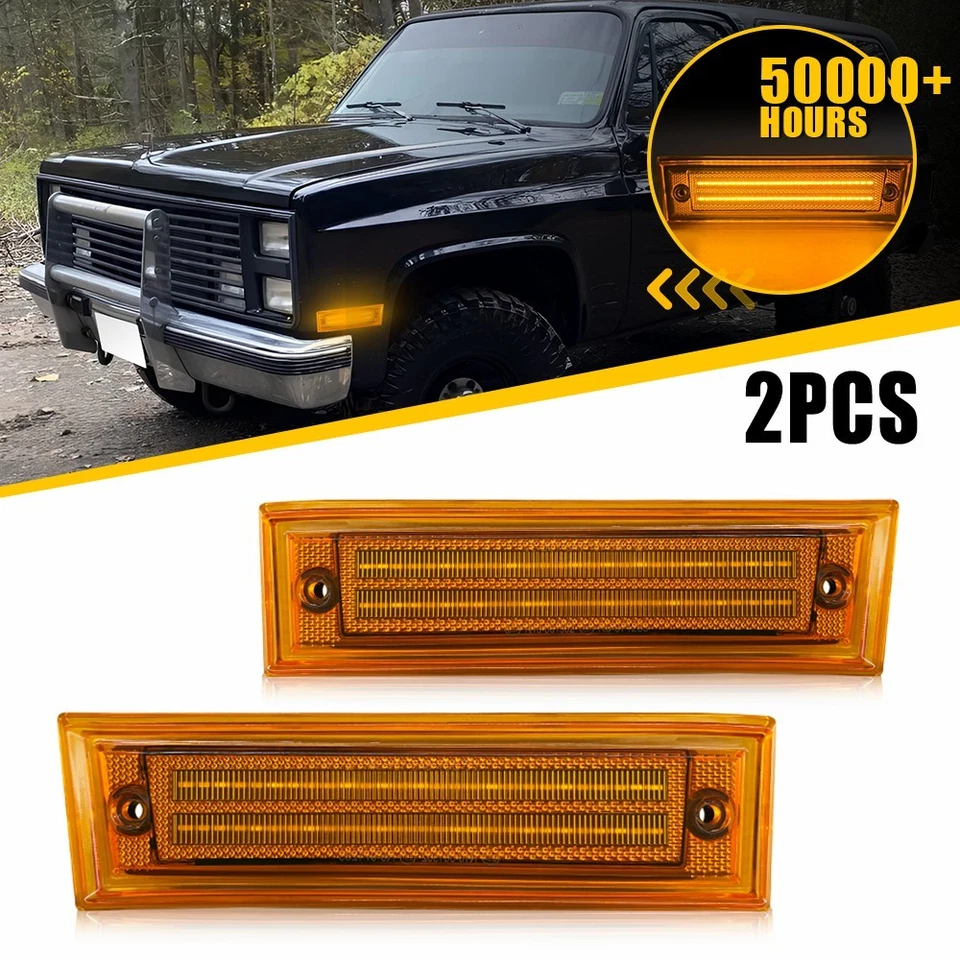 2PCS LED Amber 2Row Marker Side Signal for GMC R1500 Light R2500 R3500 1987-1991 - Image 1 of 4