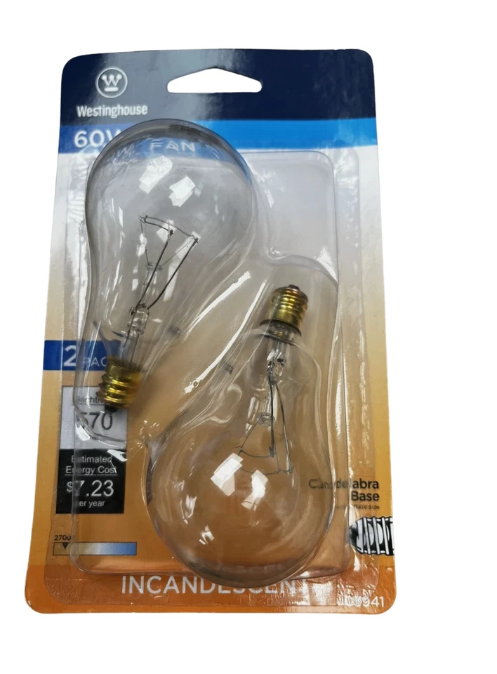 Westinghouse 03941 A15 60W Fan Light Bulb – 12-Pack, Candelabra Base, Clear Glas - Image 1 of 1