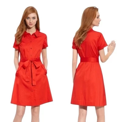 Vestido Camisa Kate Spade New York Rojo Talla 8 Algodón Elástico Encaje Borde Lazo Bolsillos Foto 1 de 4