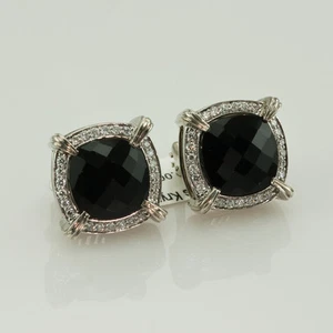 CHARLES KRYPELL OHRRINGE 0,55 CT. DIAMANTEN & SCHWARZER ONYX 14K WEISSGOLD & SILBER - Bild 1 von 6