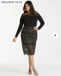 Simply Be Coast Layla Lace Pencil Skirt Black & Gold Size 26 UK BNWT - Picture 1 of 4