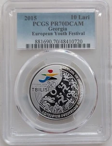 GEORGIA PROOF 10 LARI SILVER COIN 2015 YEAR KM#107 FESTIVAL PCGS PR70 TOP POP 🥇 - Picture 1 of 2