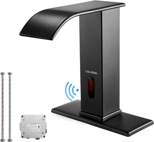 CDLODIN Automatic Sensor Touchless Bathroom Faucet, Matte Black Waterfall Bathro - Picture 1 of 7