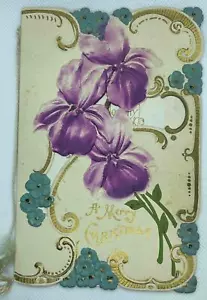 1909 GESTANZT GEPRÄGT EINE FRÖHLICHE WEICHNAMSKARTE LILA BLUMEN FÜR BEATRICE VON ELLA - Bild 1 von 4