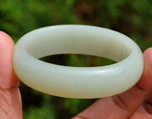 60mm * 49mm Hetian White Nephrite Jade Oval Bangle Bracelet w/ Certificate - Picture 1 of 9