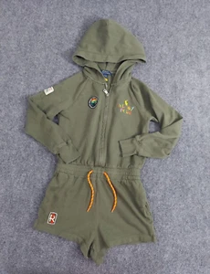 Polo Ralph Lauren Romper Shorts Girls Medium 8-10 Green Hooded Zip Up RL67 Patch - Picture 1 of 14