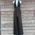 Black Sleeveless V-Neck High Front Slit Open Back Long Formal  Dress Size S 
