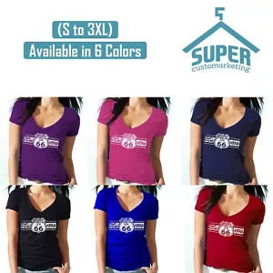 WHITE Route 66 Lady VNECK TSHIRT Route Us 66 Get Your Kick Womens Vneck Tee Shir - Picture 1 of 8